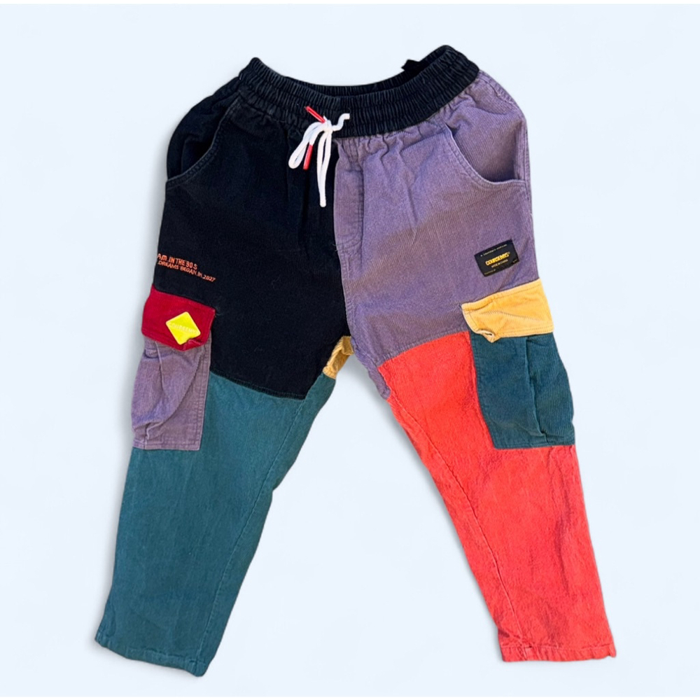 COURSEMYS Corduroy Patchwork Pants Black Red UNISEX SX